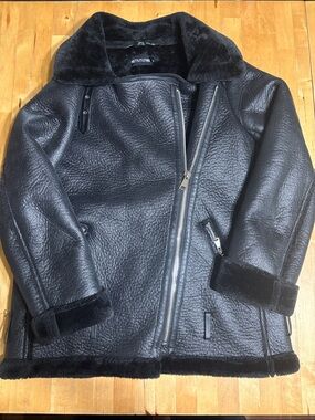 PrettyLittleThing Black Faux Shearling Aviator Jacket